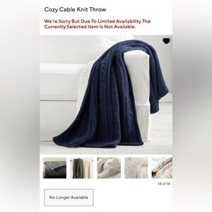 New Pottery Barn Cozy Faux Fur Cable Knit Reversible Throw, Sailor Blue, 50x60”